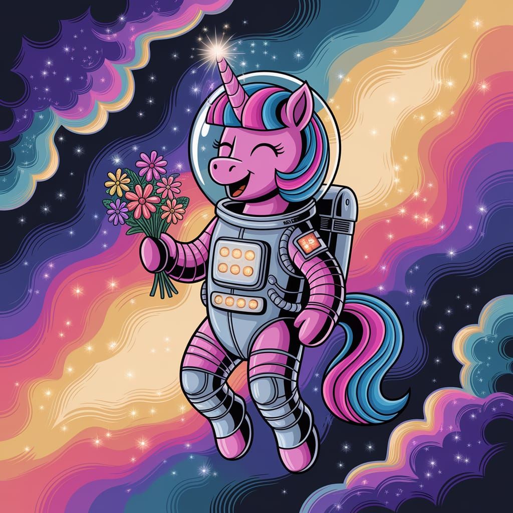 Cosmic Unicorn Astronaut Radiates Joy