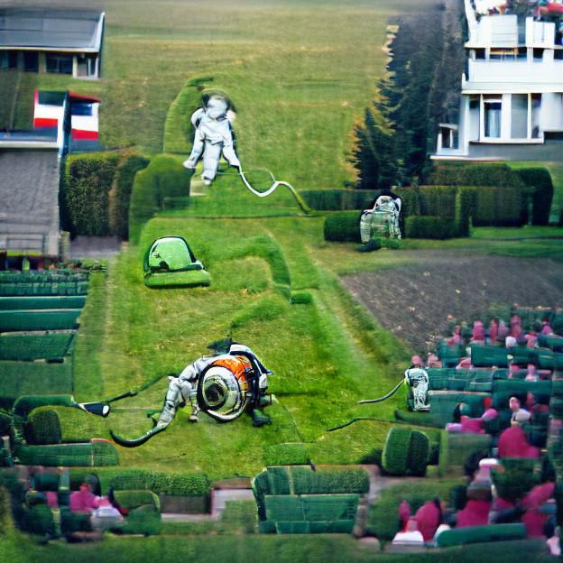 Astronaut Mowing Lawn in Lenbach Style