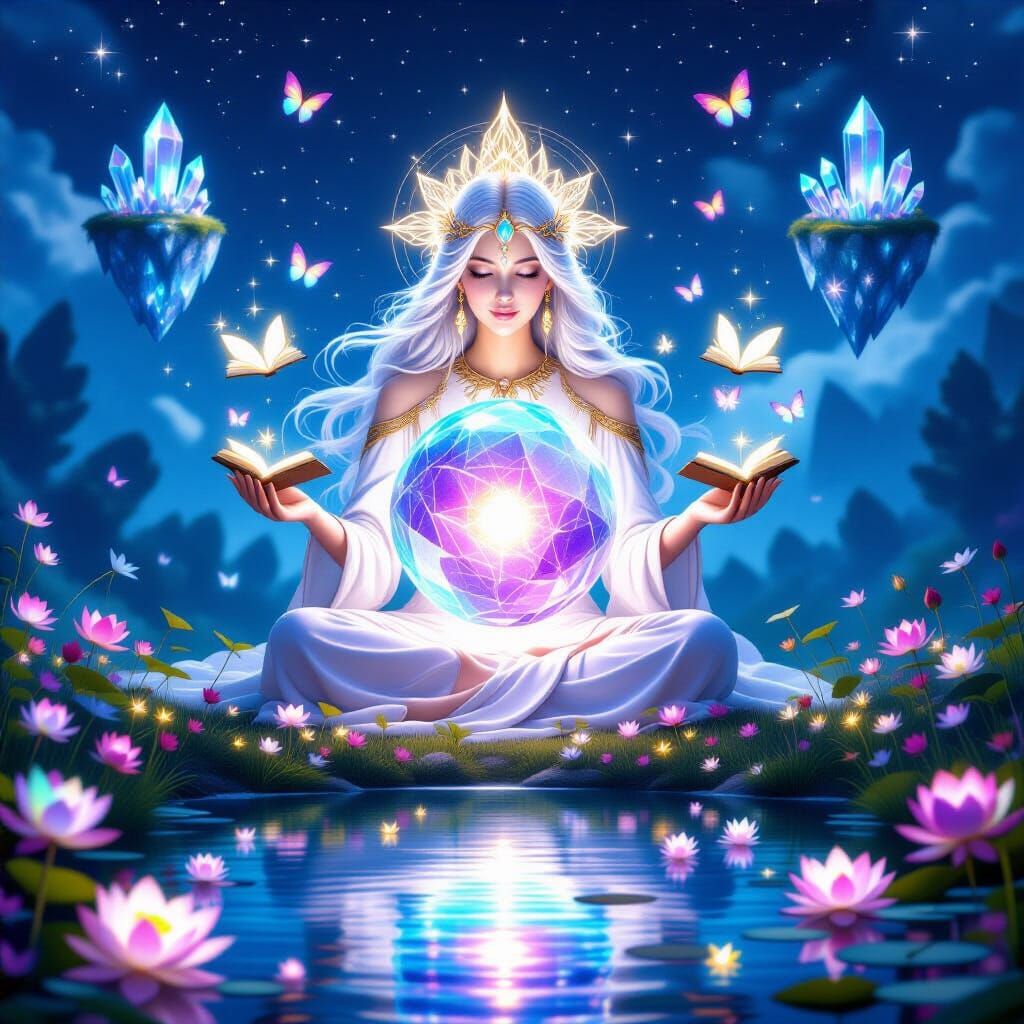 Mystical Being of Knowledge with Glowing Crystal Orb