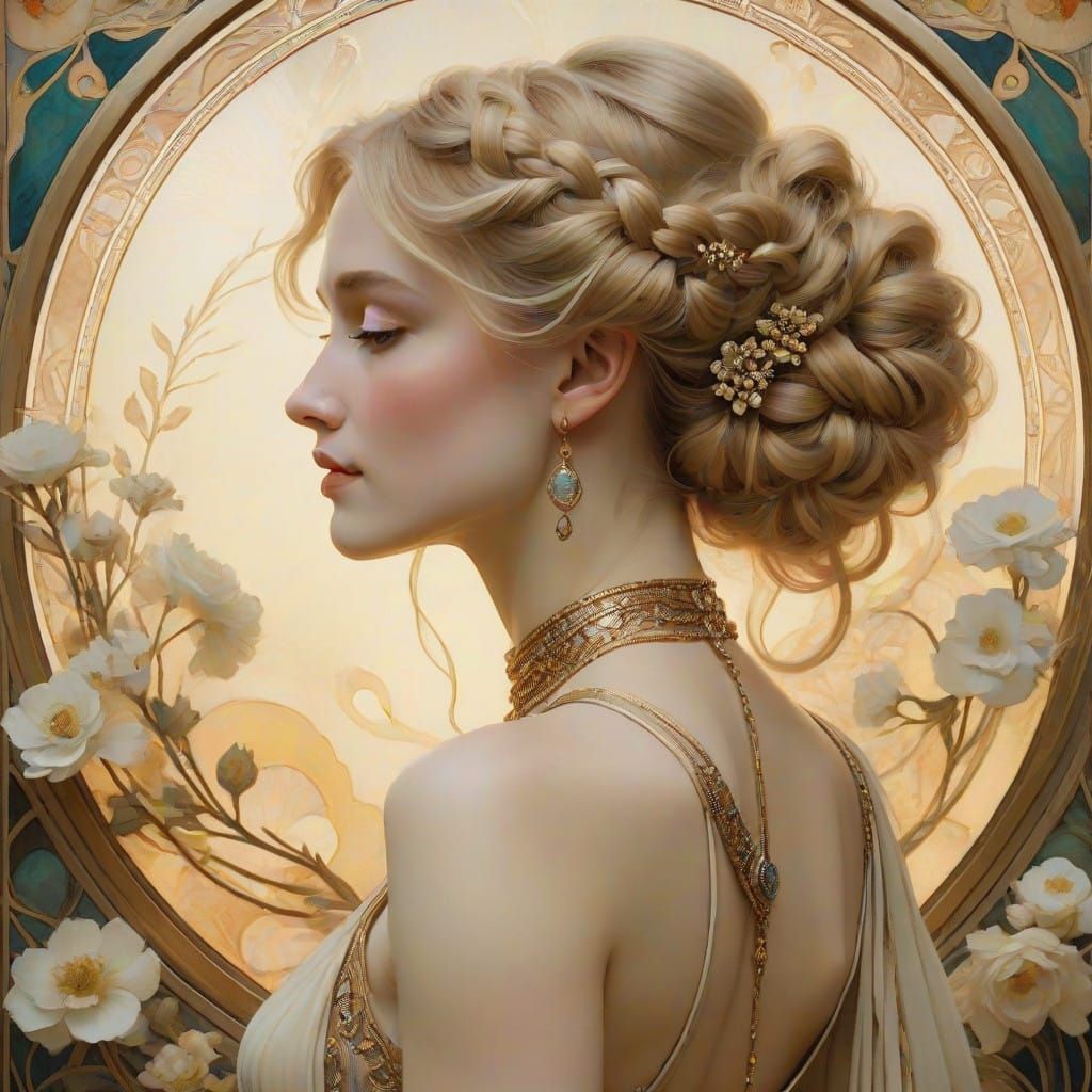 Ethereal Blonde Beauty in Art Nouveau Elegance