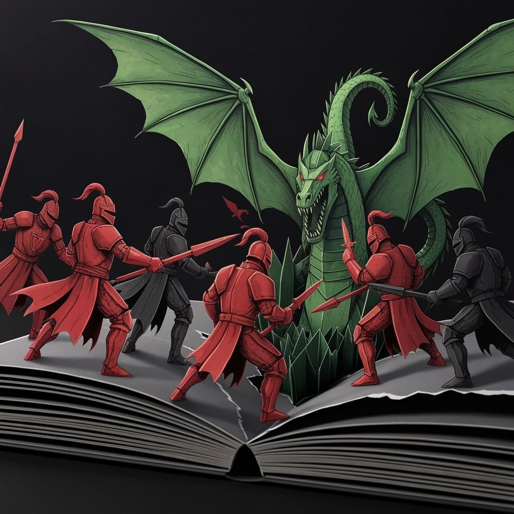 Papercraft Knights Battle Monstrous Dragon Pop-Up Book Scene