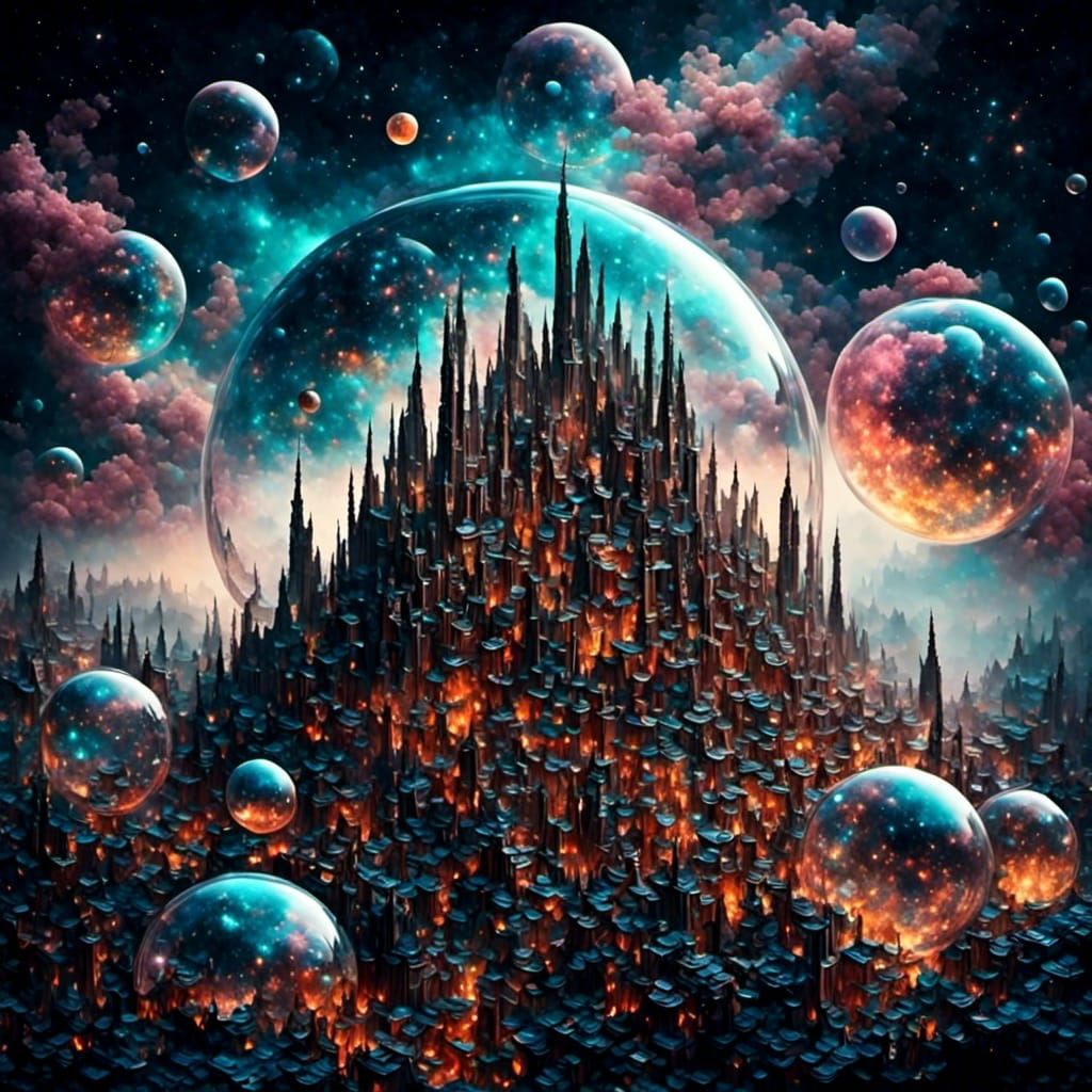 City Floating on Mountains in Glass Domes