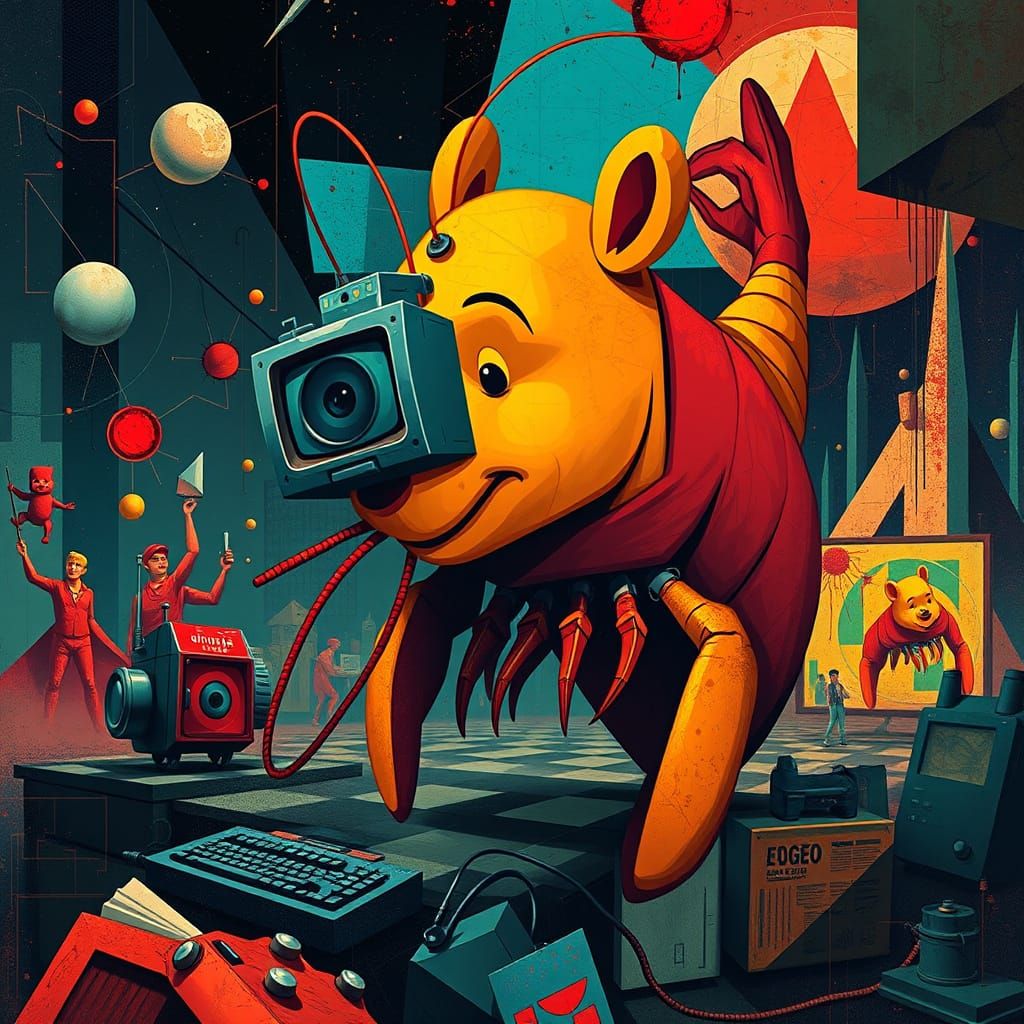 Surreal Computer Shrimp Pooh Propaganda Poster