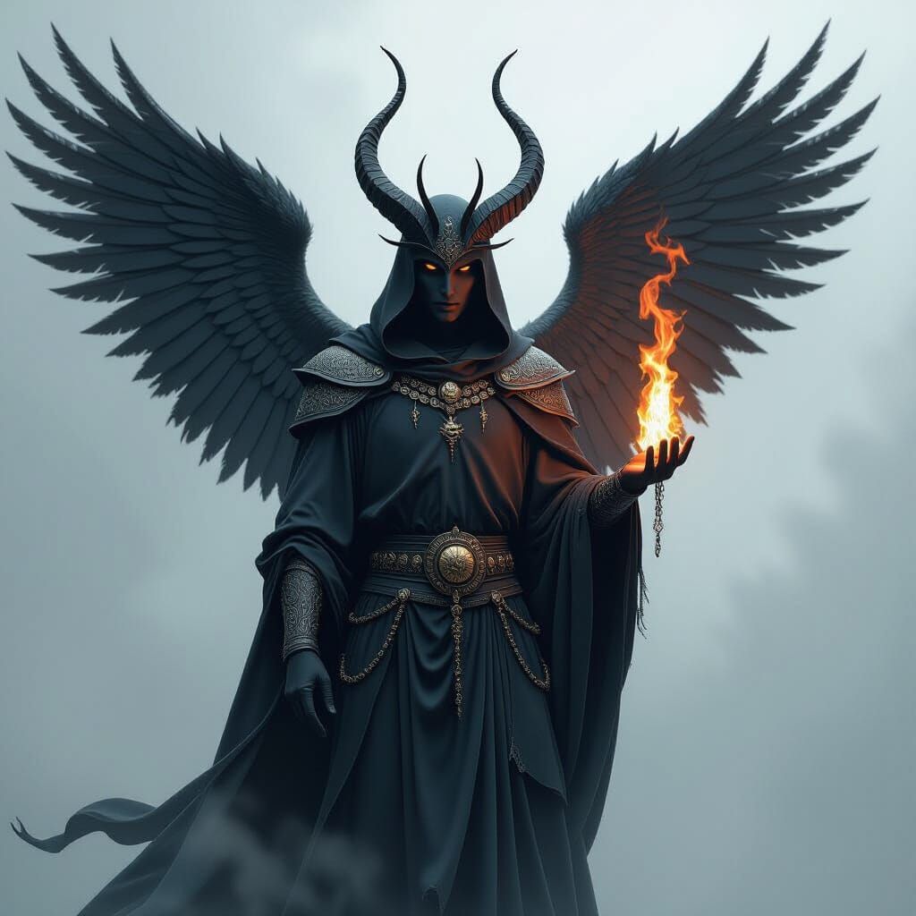 Dark Angel with Ritual Shield in Beksiński Style