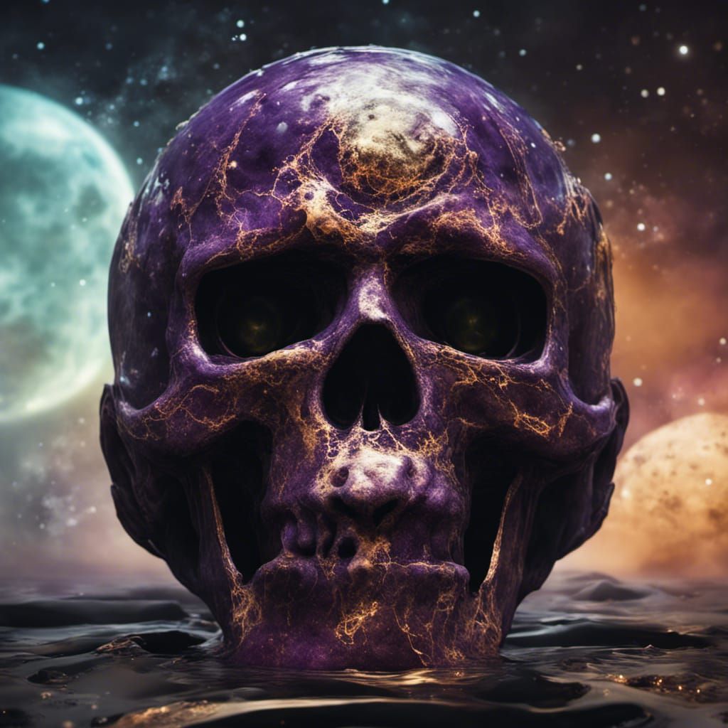 Hyperrealistic Purple Alien Skull with Supernova Eyes