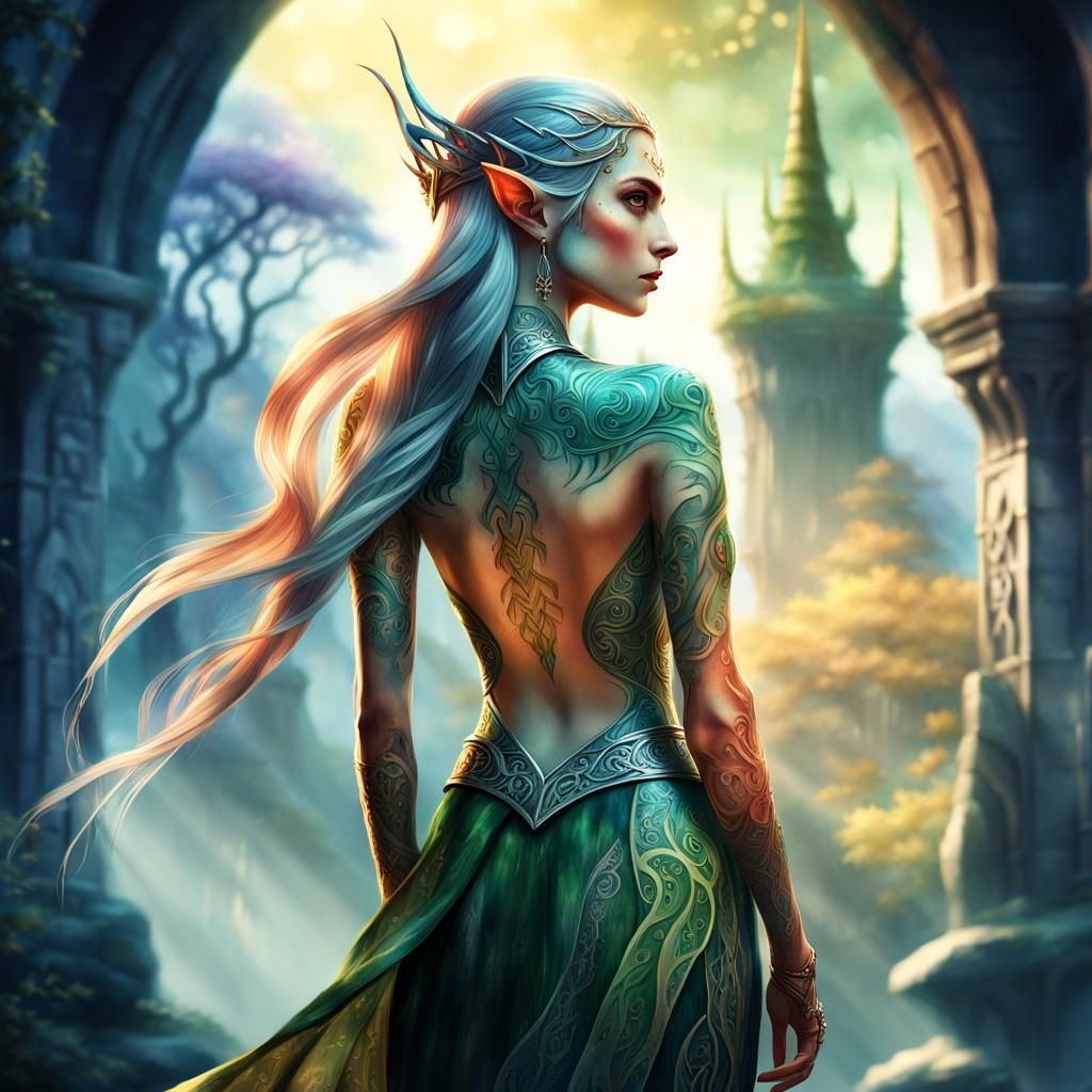 Elven maiden with tattoos