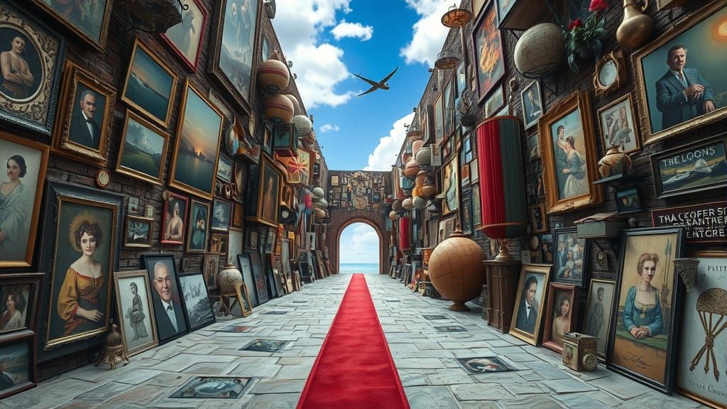 Vibrant Alleyway Collage in Surreal Digital Art