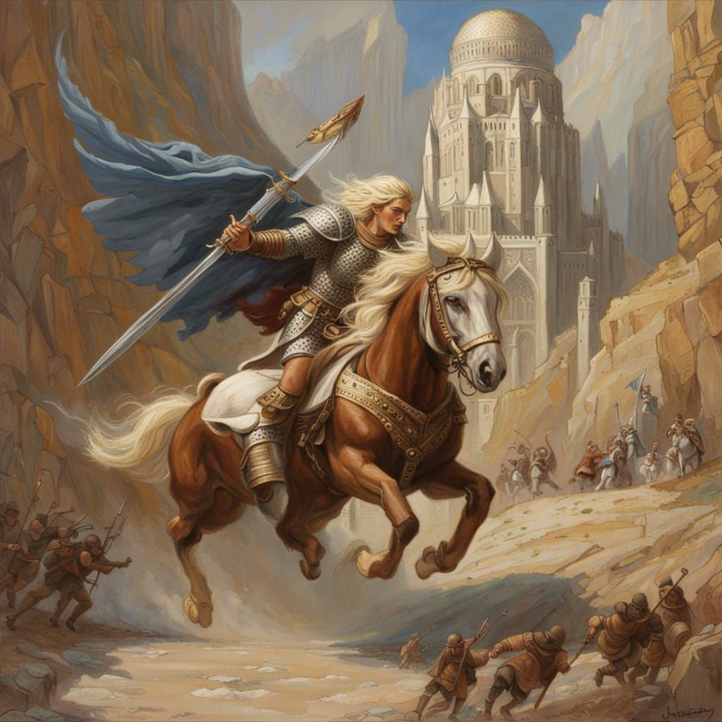 St. Michael's Journey to Minas Tirith: Oil Painting
