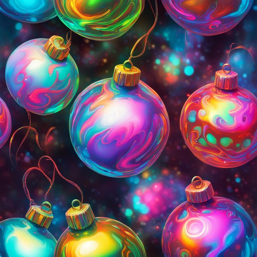Holographic Christmas Baubles in Graffiti Art Style