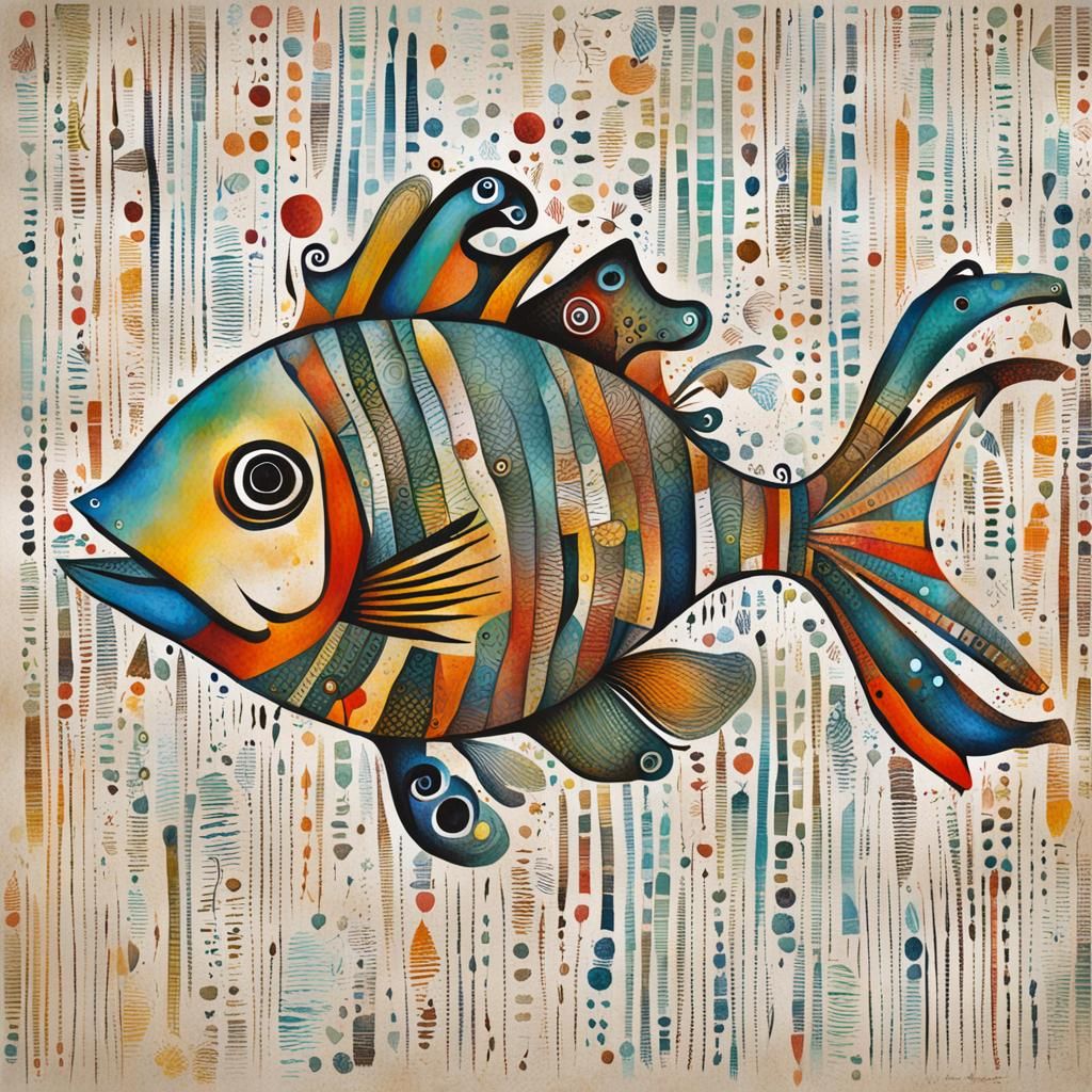 Whimsical Asemic Fish Illustration