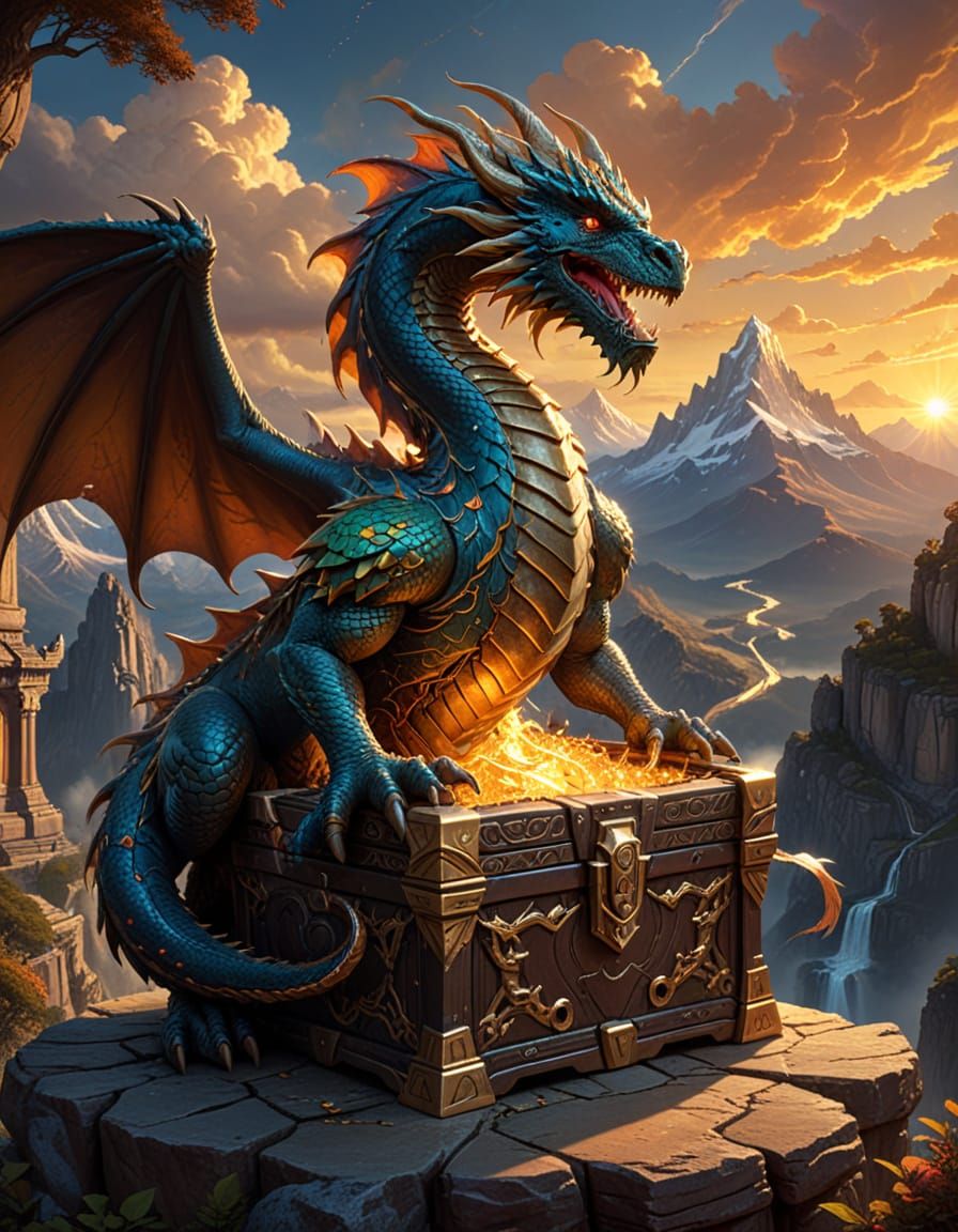 Majestic Dragon Guarding Celestial Treasure Chest