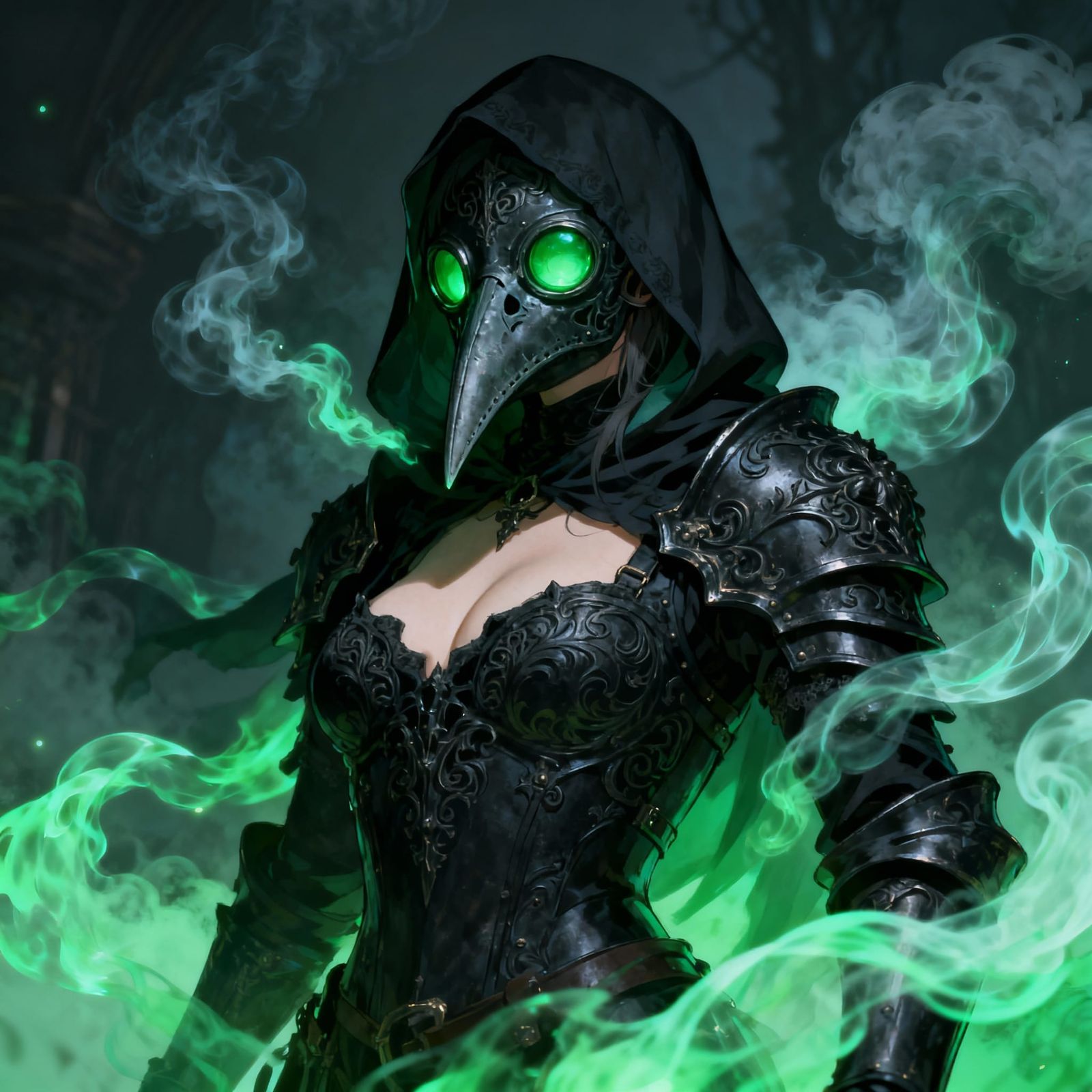 Mysterious Armored Woman in Gothic Anime Style