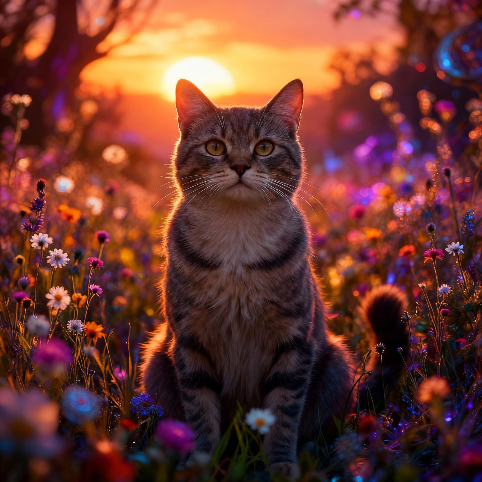 Fantastical Cat Matte Painting in Deep, Complementary Colors