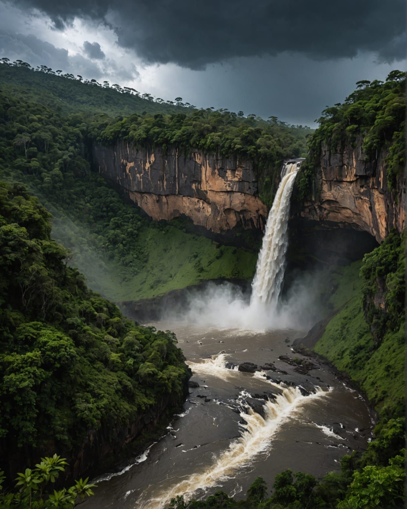 Dramatic El Salto Waterfall Portrait in Venezuela