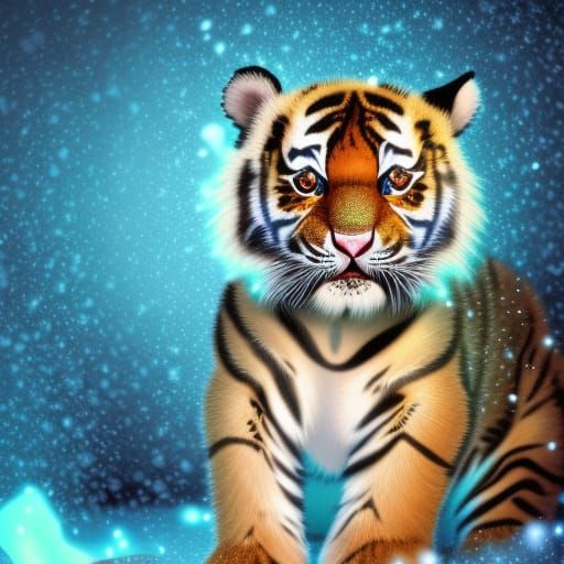 Cute Cartoon Tiger Cub in Sparkling Winter Scene