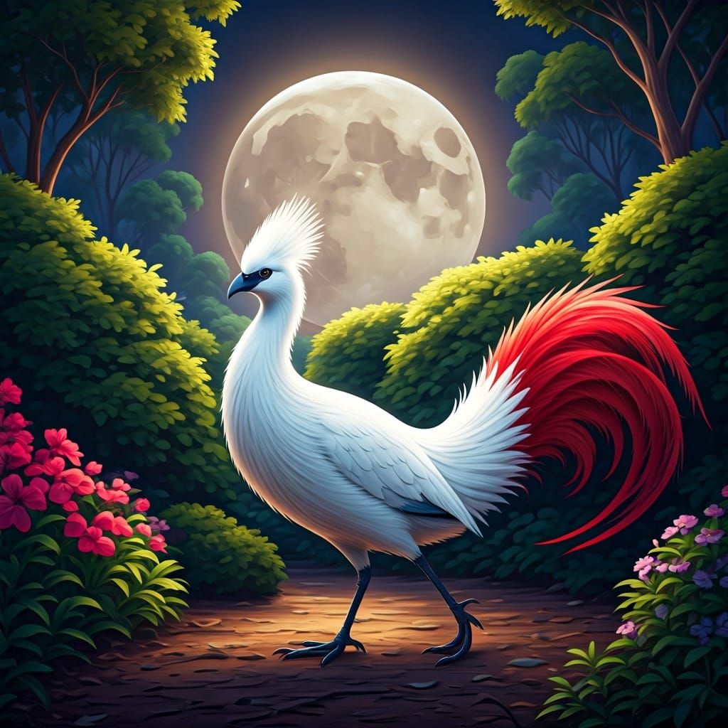 Silver Moon and Elegant Bird in Tonalist Style