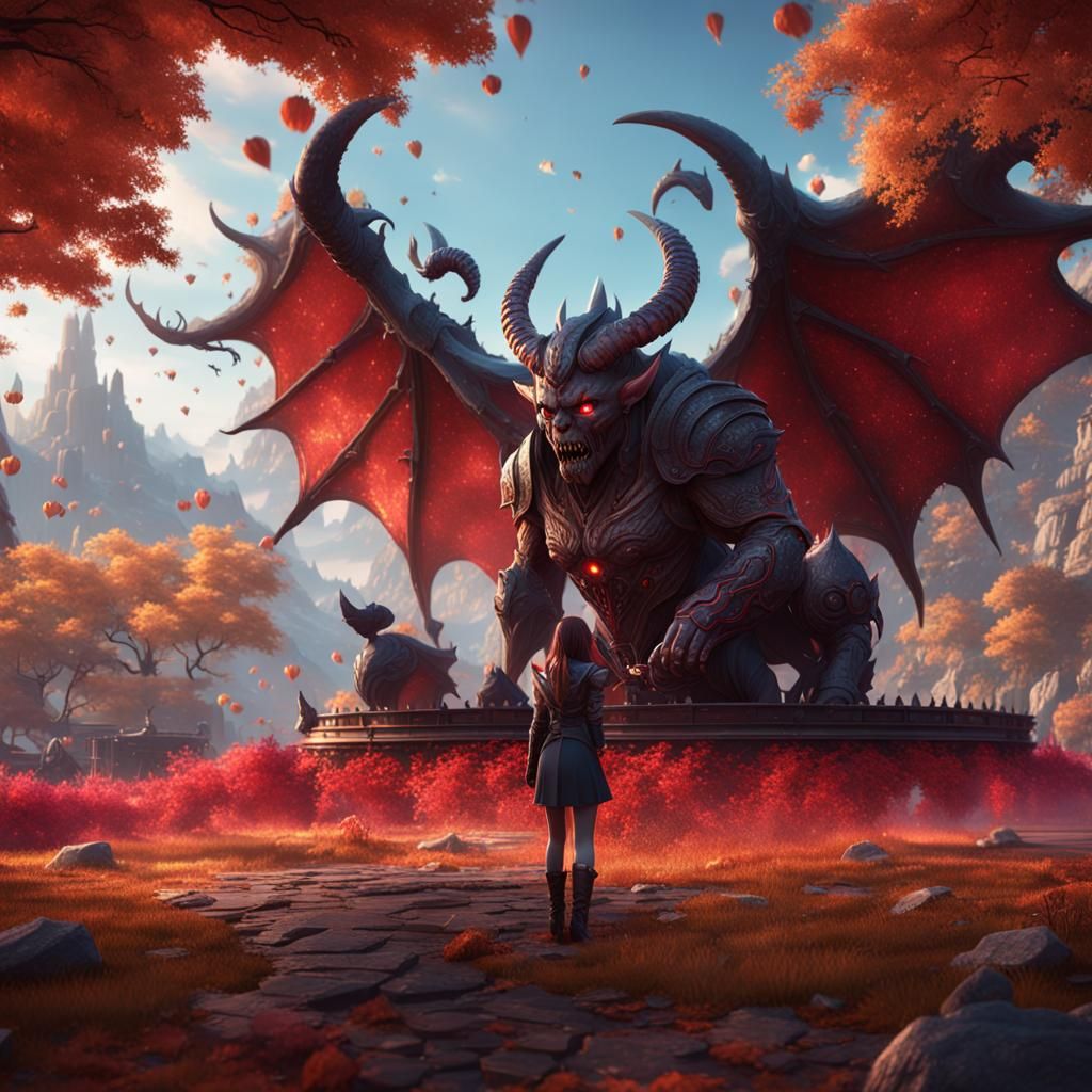 Cute Girl and Handsome Demon Fantasy Art