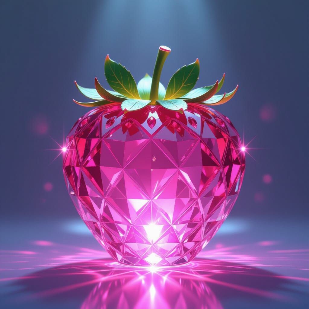 Luminous Crystal Strawberry with Intricate Cuts