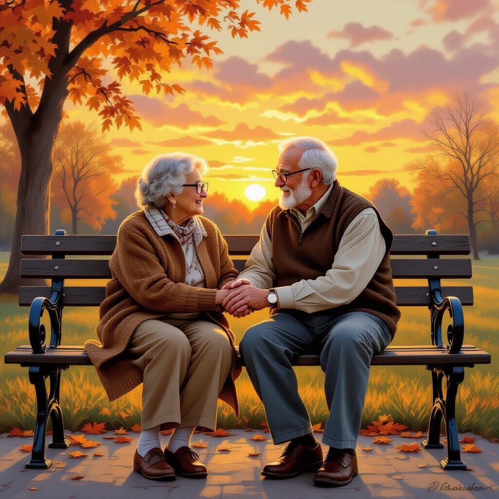 Grandparents Share Sunset Moment in Rockwell Style