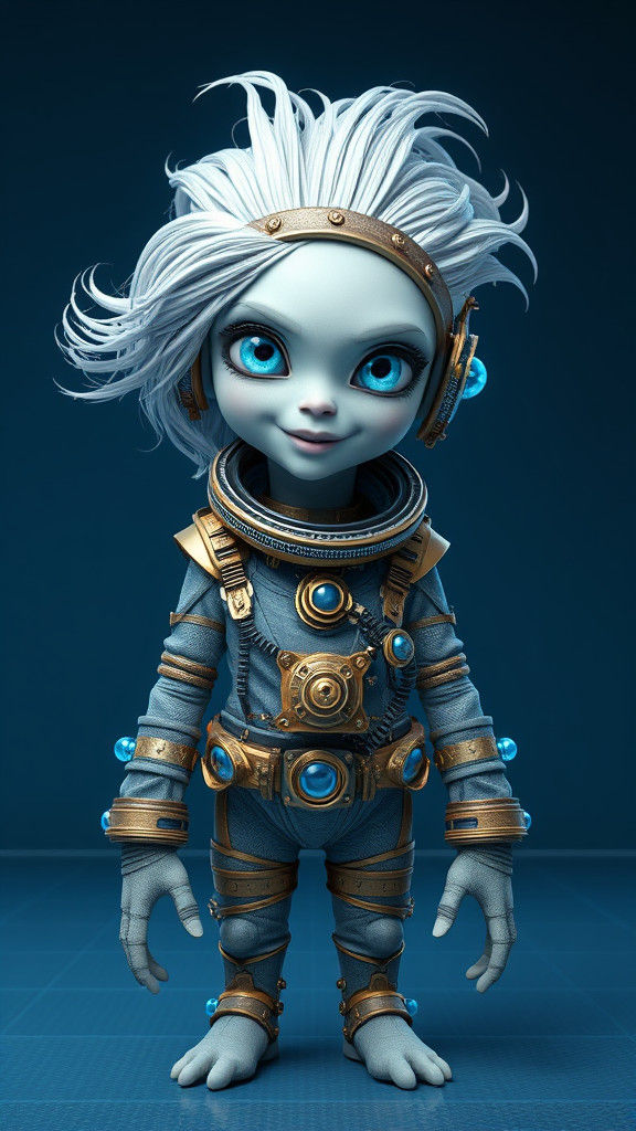 Steampunk Alien Girl in Futuristic Bluescreen