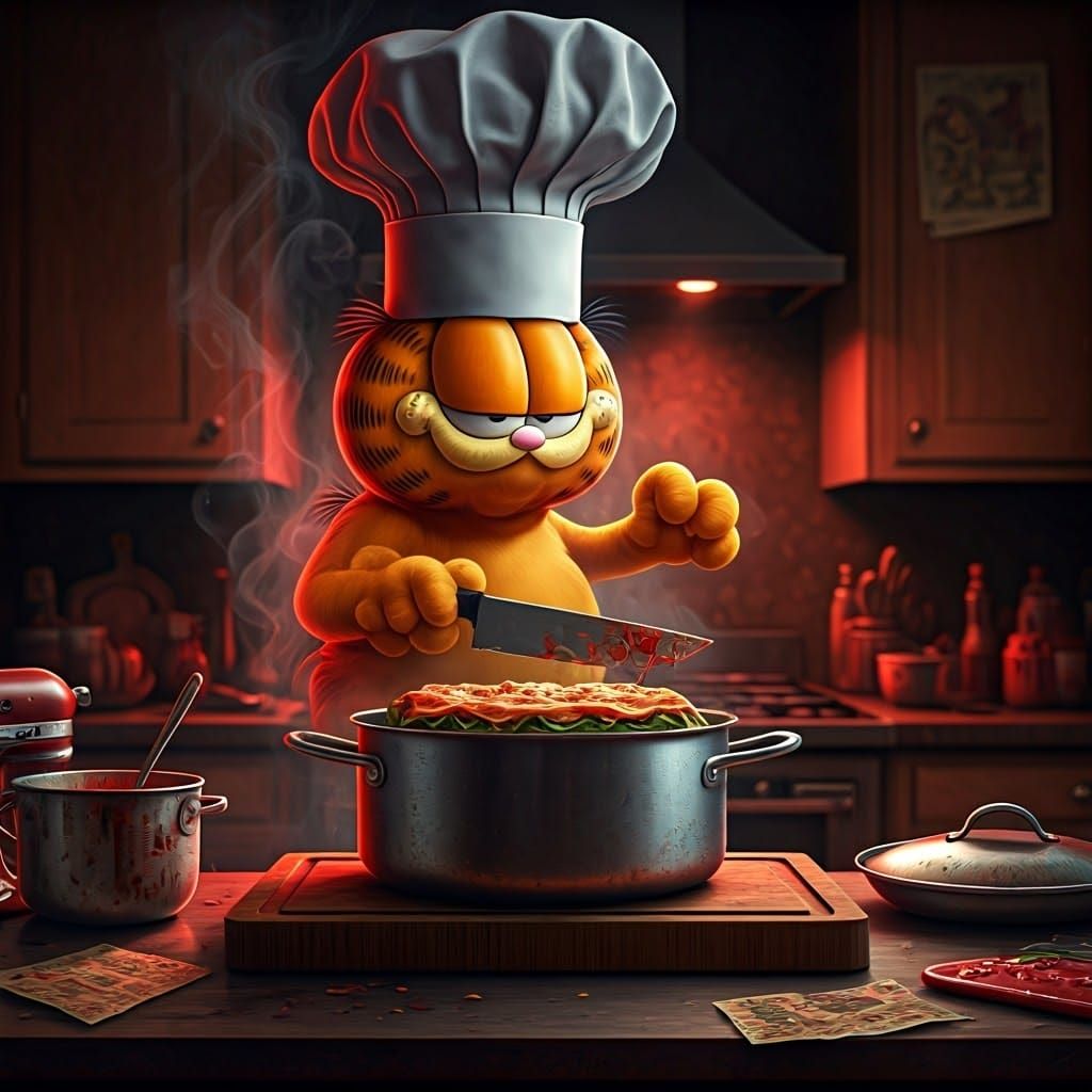Horrifying Ghost Cat Garfield Cooks Lasagna