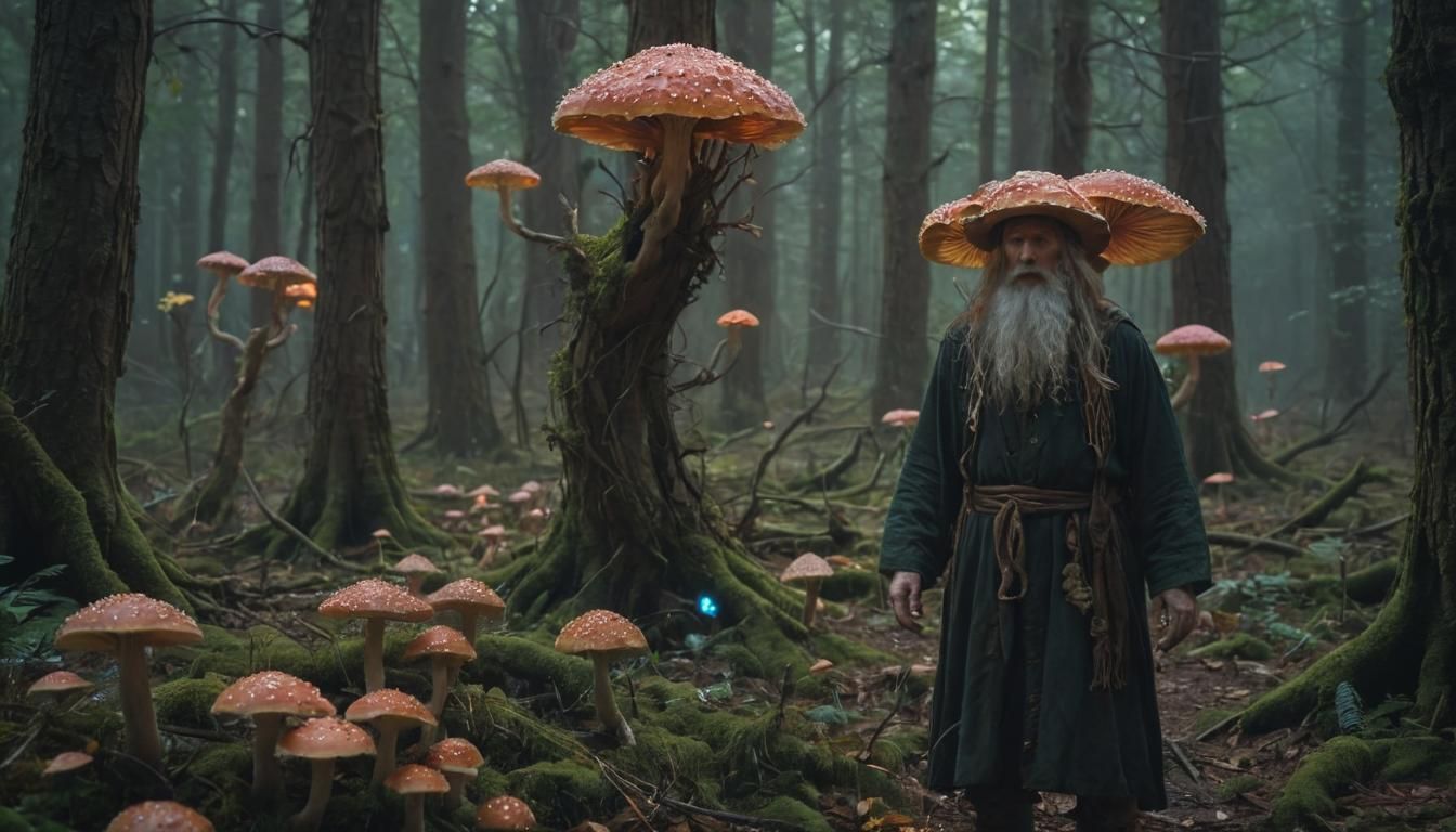 Druid Summons Old Ones in Surreal Neon Forest