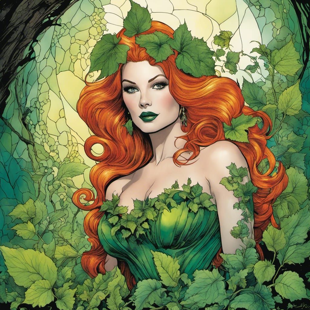 Poison Ivy: Watercolor Line Art Illustration