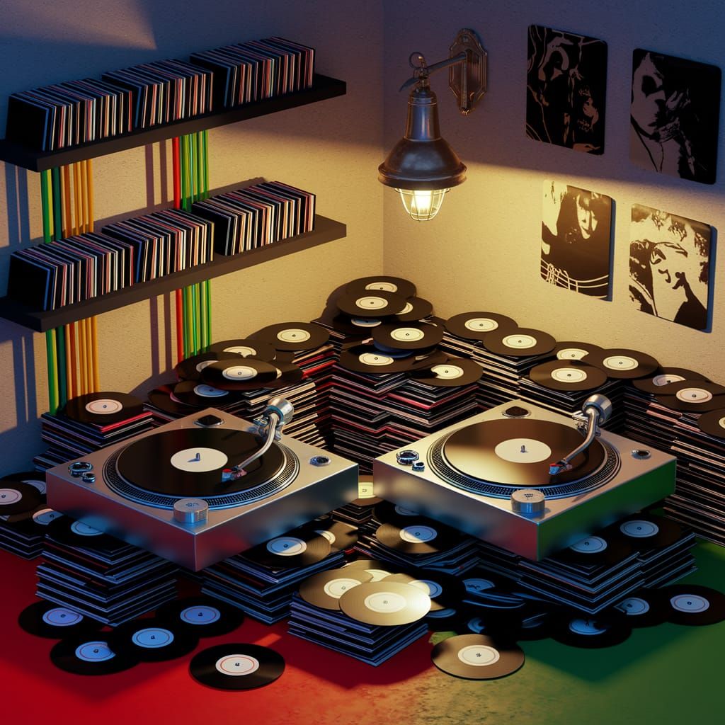 Vinyl Record Collector's Paradise in a Moody Atmosphere