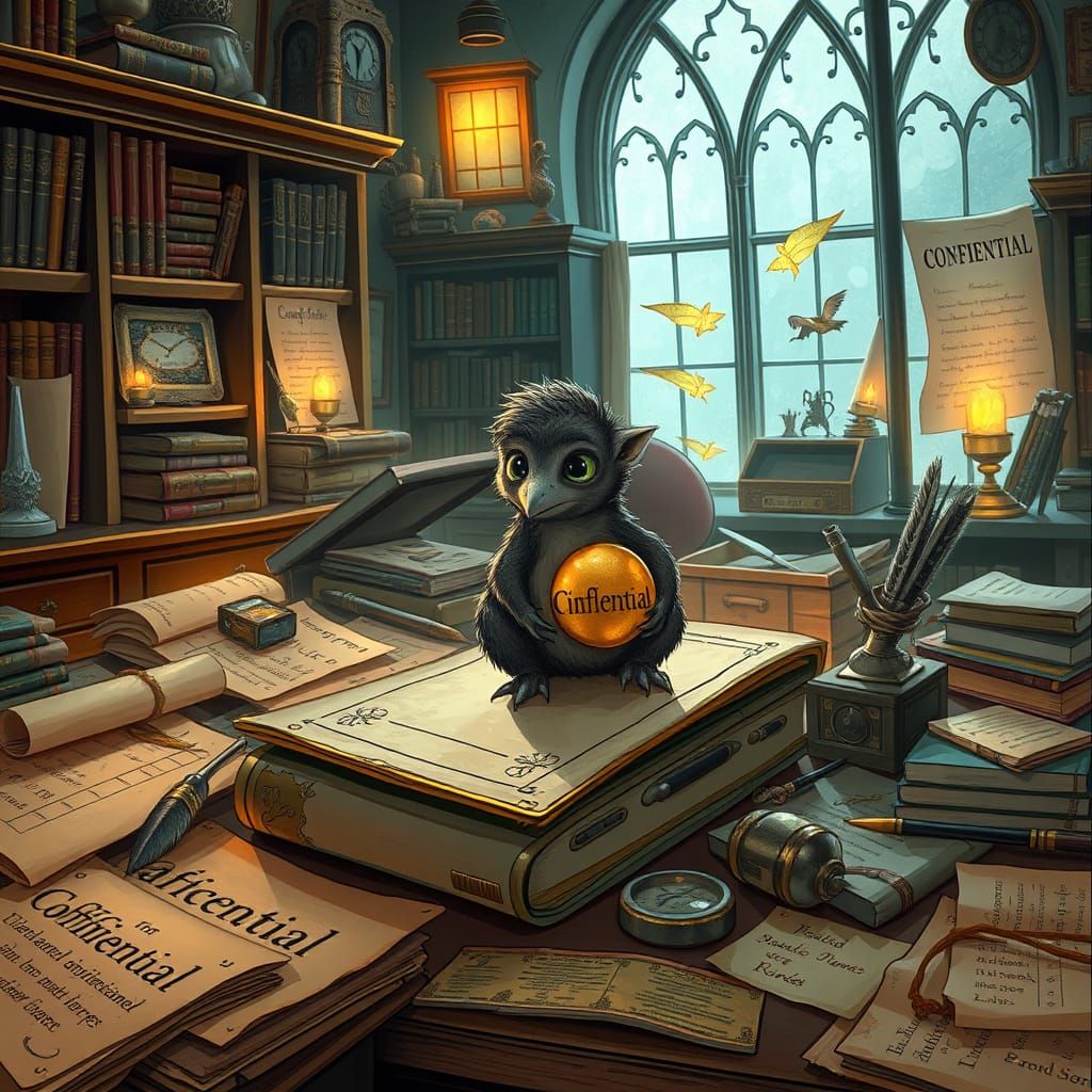 Magical Auror Department Desk with Mischievous Niffler