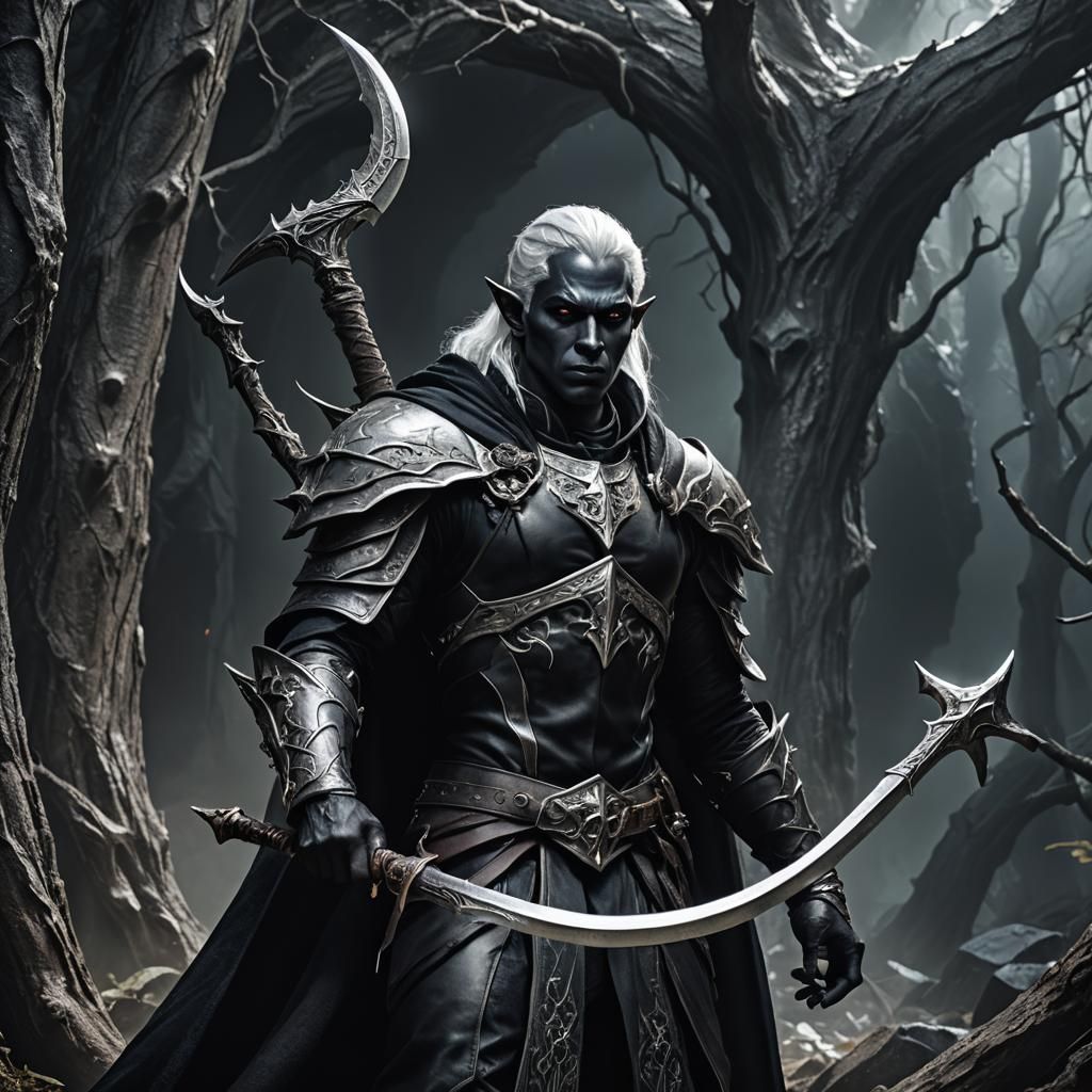 Drow Warrior Ready for Battle in Dark Fantasy Style