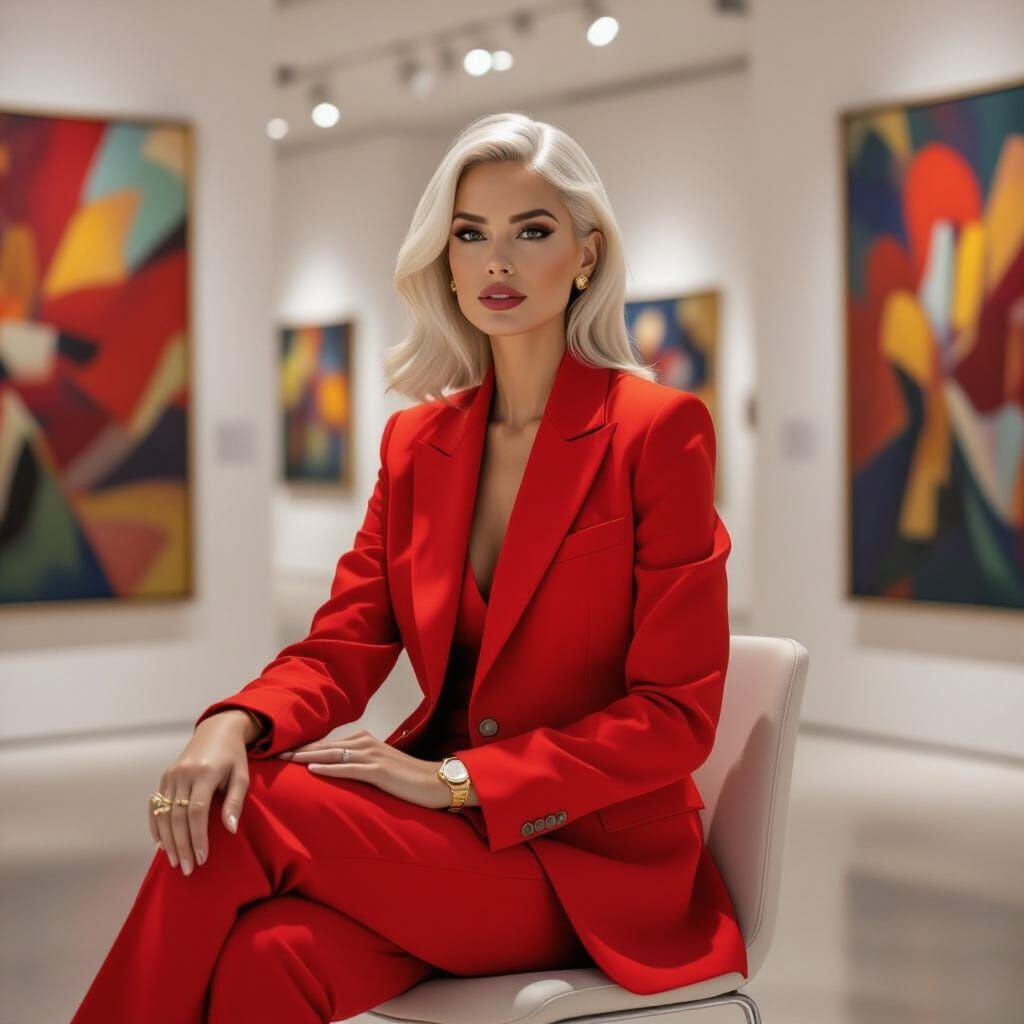 Art Gallery: Woman in Red Pantsuit in Art Nouveau Style