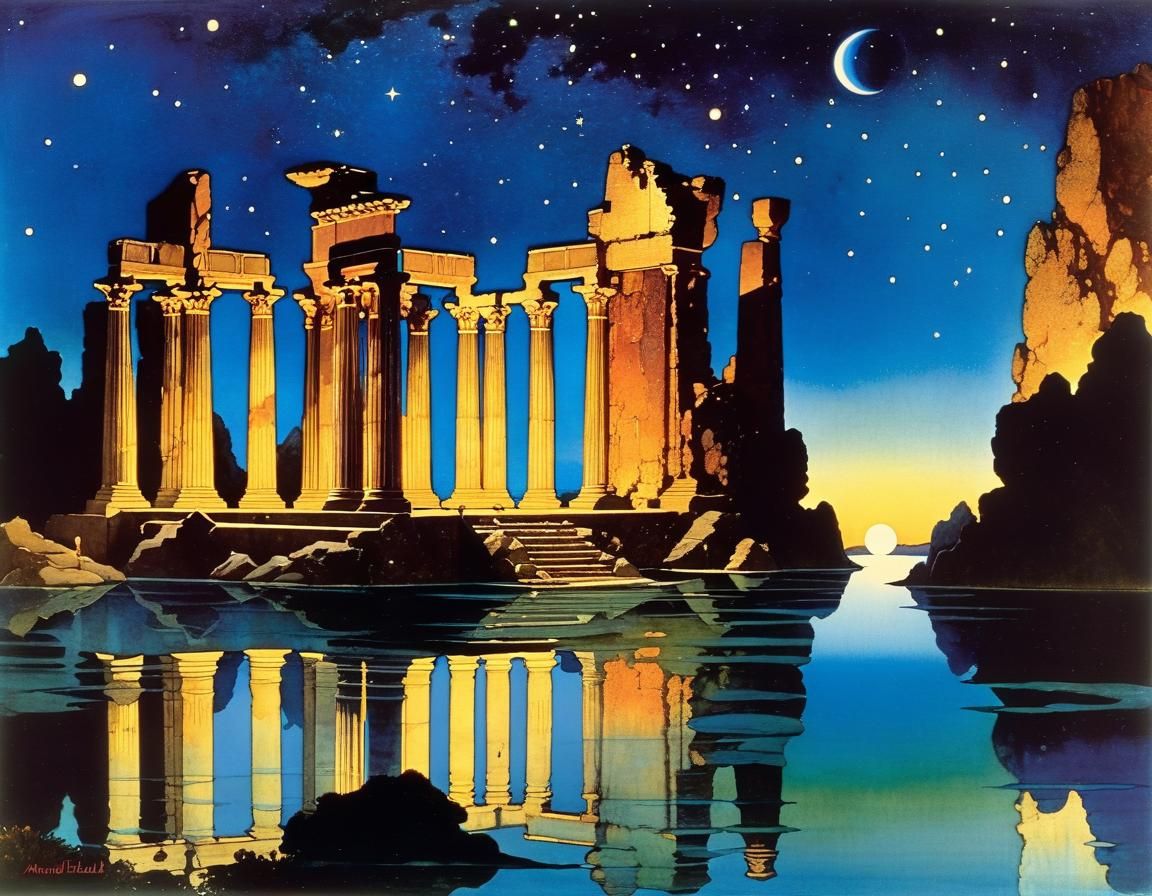 Bohemian Traveler at Ancient Ruins Under Starlight