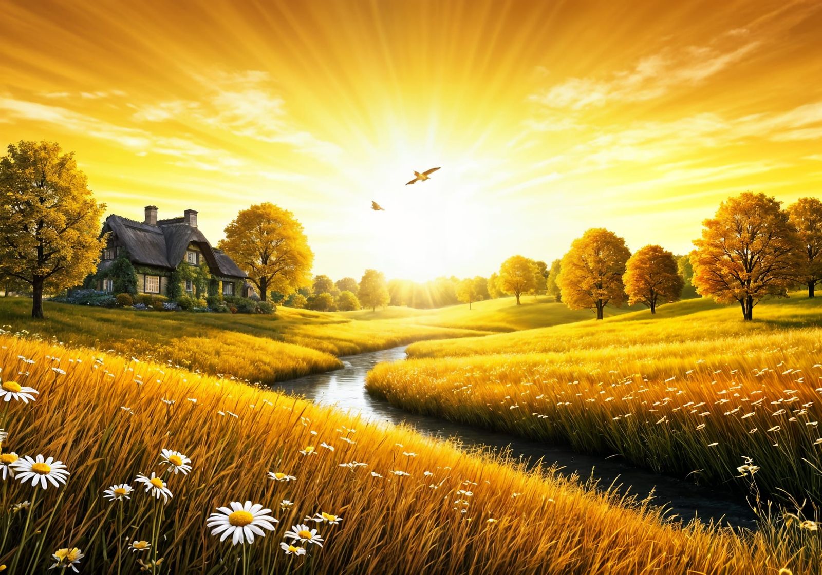 Golden Summer Meadow in Vibrant Color Palette