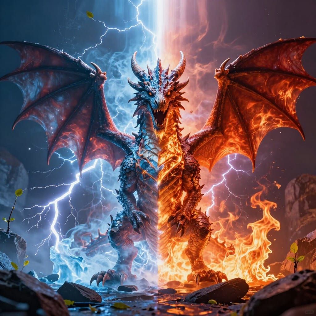 Dragon of Fire and Ice in Dramatic Elemental Clash