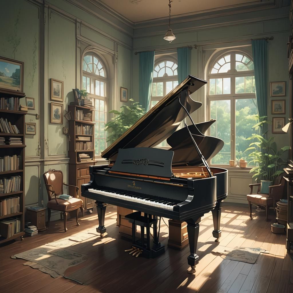 Piano in Empty Room: Studio Ghibli Anime Style