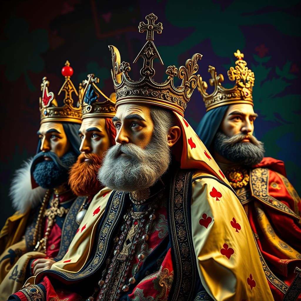 Royal Court Made of Playing Card Suits in Hyperrealistic Sty...