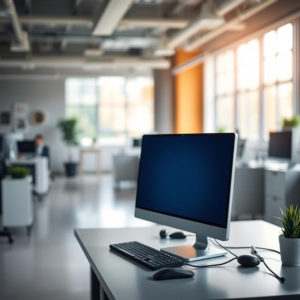 Computer in Empty Office with Bokeh - Natural Light