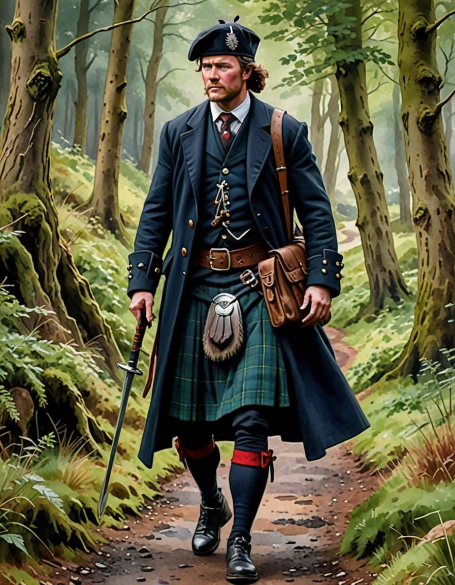 Highlander in Traditional Dress as Watercolor Painting