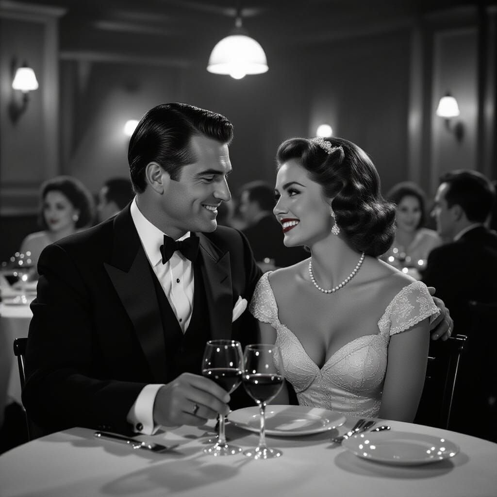 Noir-Inspired Film Still of a Love Scene