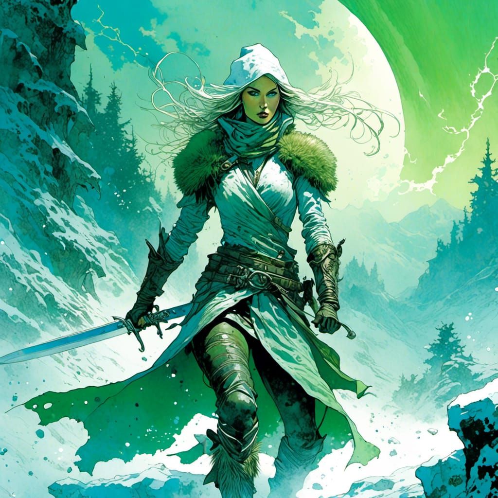 Elf Rogue in Swordfight, Digital Watercolor Comic