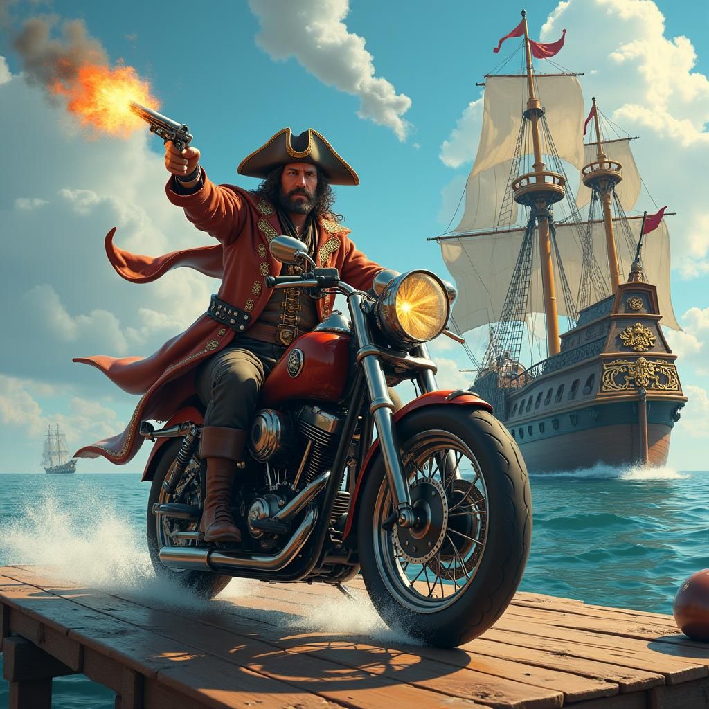 Pirate on Harley-Davidson: Fantasy Concept Art