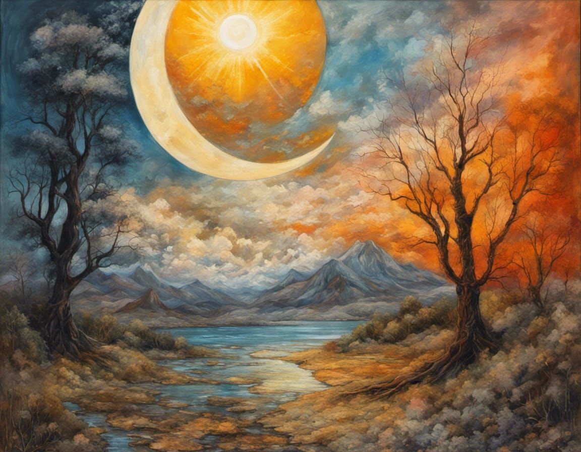 Day and Night Fantasy Artwork in Impressionism Style