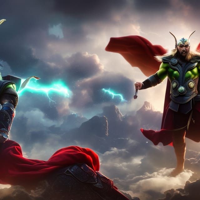 Thor and Loki Battle at Ragnarök in 3D