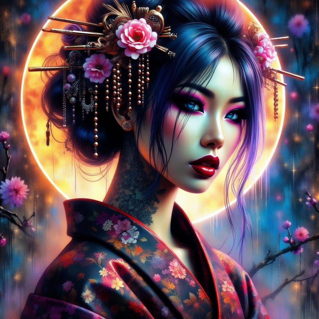 Cosmic Girl in Celestial Blue Hues