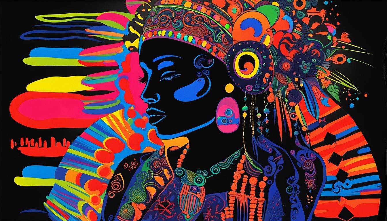 DayGlo Tribal Tattoo Noir Woman in Blacklight