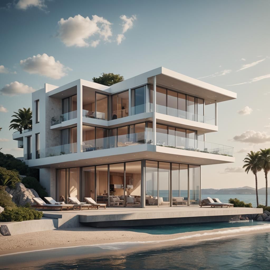 Ultramodern Villa on Pilasters: Hyper-Realistic Digital Art