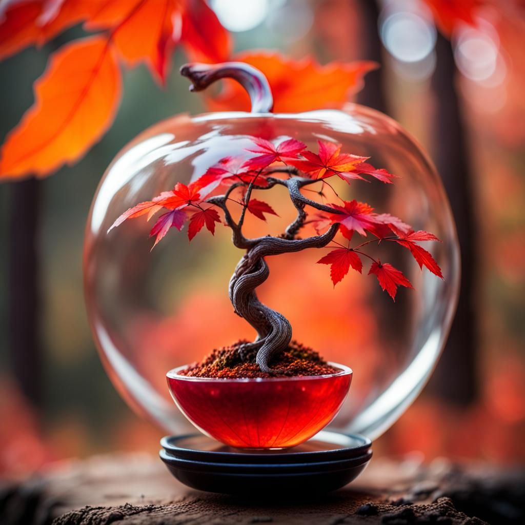 Glass Apple Bonsai in Autumn Forest