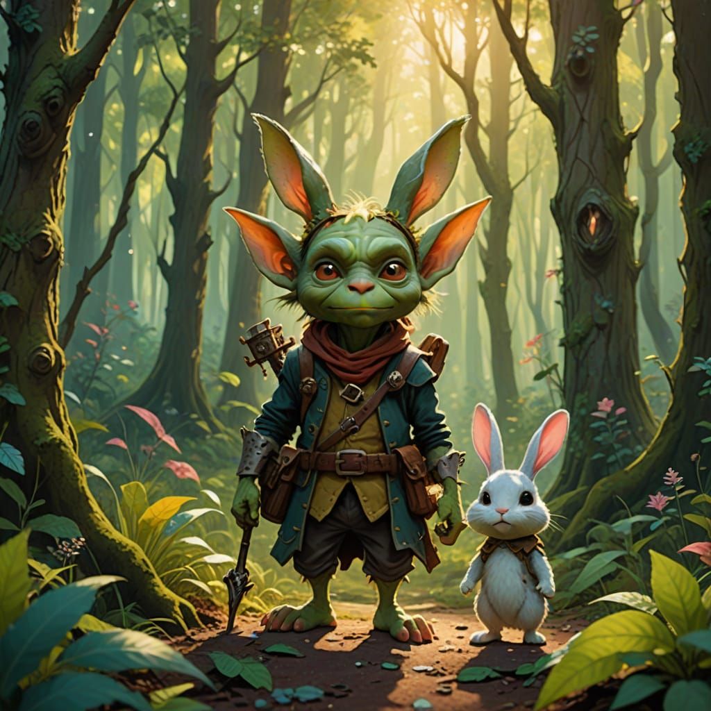 Fantasy Goblin Friends in Whimsical Forest Scene