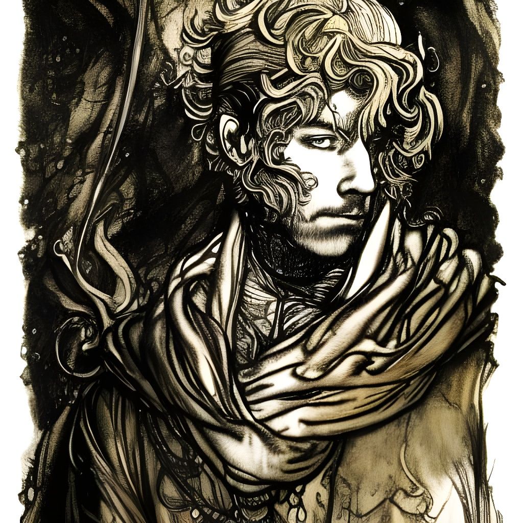 Noble Prince in Golden Cloak: Ink Art