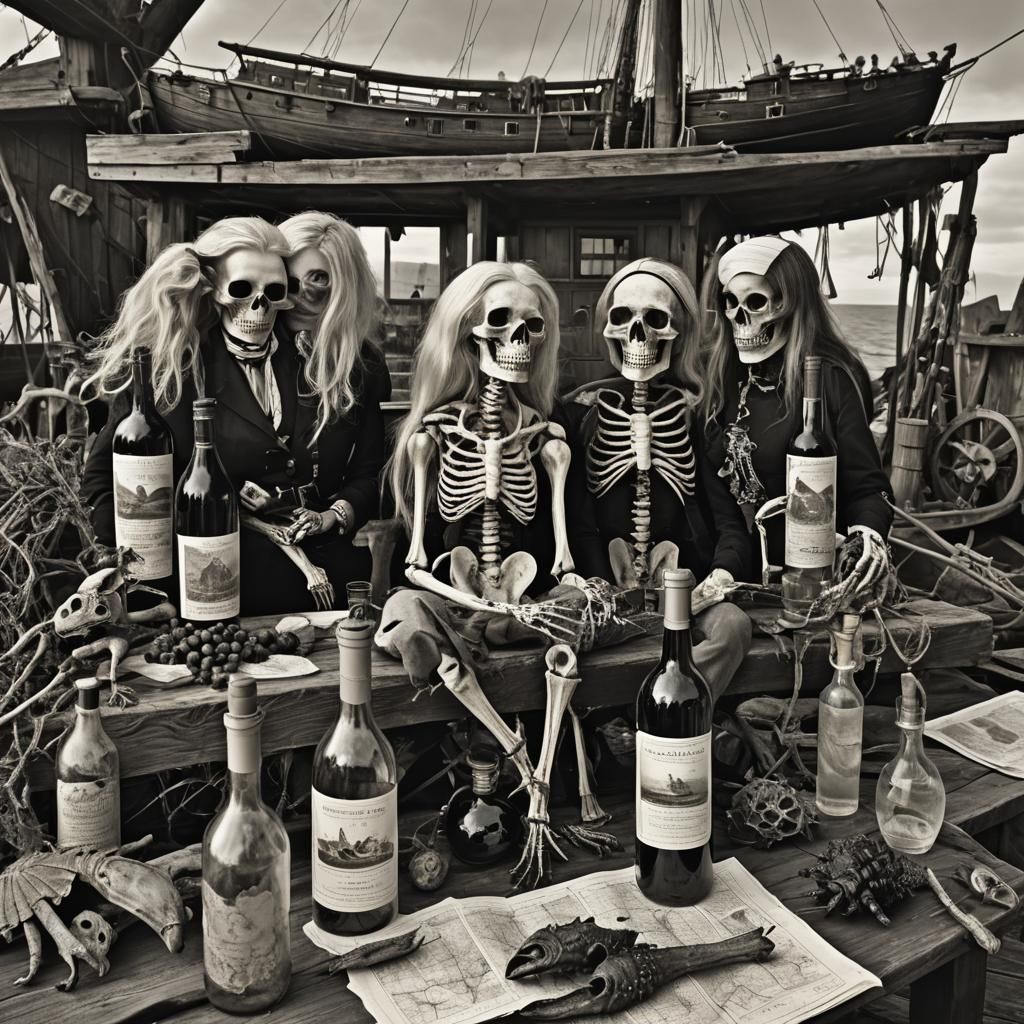 Gothic Model in Bizarre Shipwreck Black and White Photo